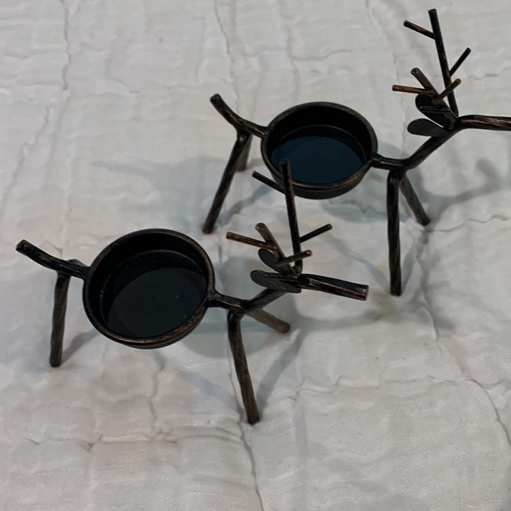 NWOT Reindeer Candle Holders (2) in a bronzy finish - Picture 3 of 3